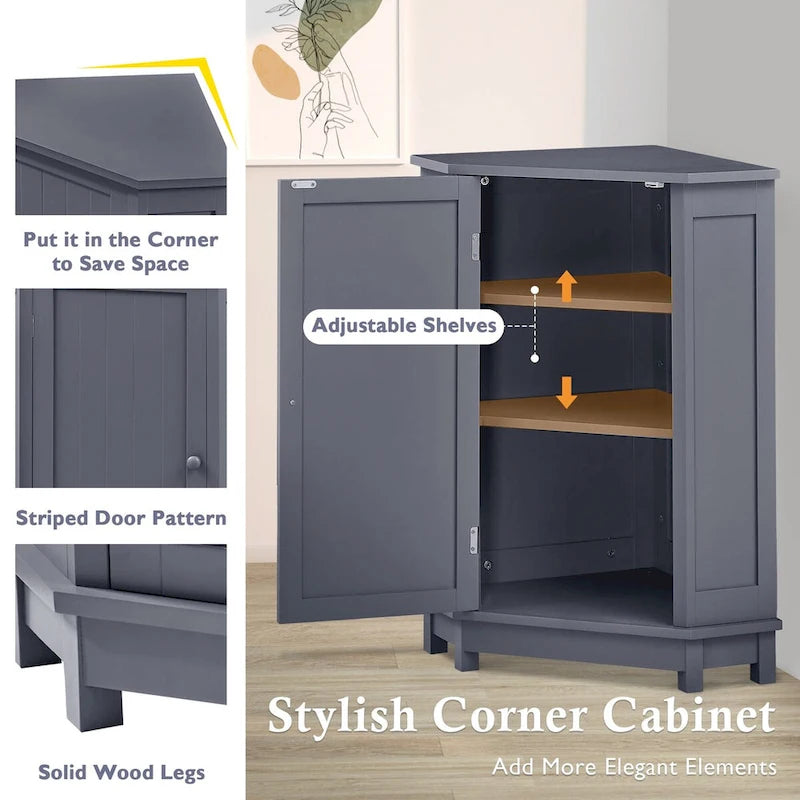 Modern Bathroom Cabinet Triangle Corner Storage Cabinet with Adjustable Shelf, MDF Board