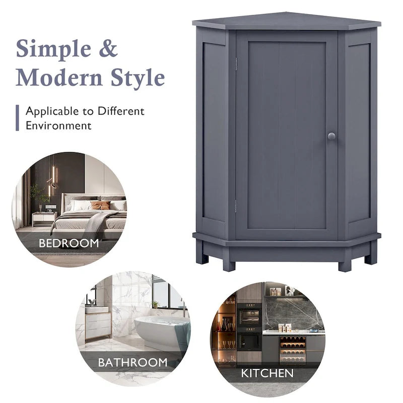 Modern Bathroom Cabinet Triangle Corner Storage Cabinet with Adjustable Shelf, MDF Board