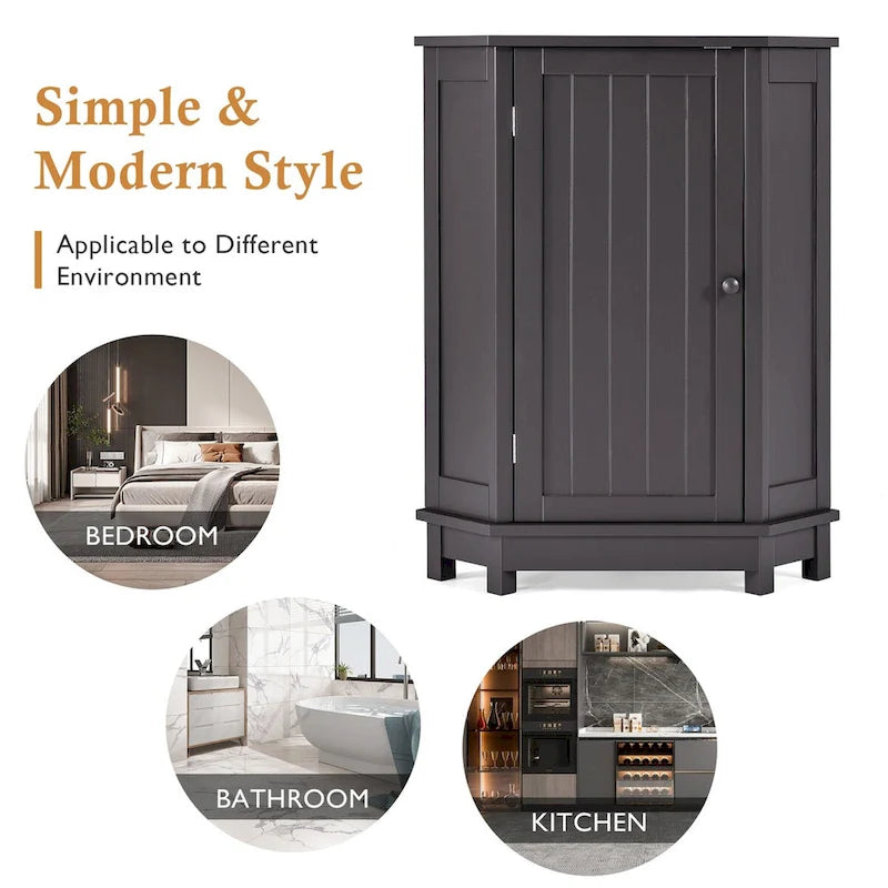 Modern Bathroom Cabinet Triangle Corner Storage Cabinet with Adjustable Shelf, MDF Board