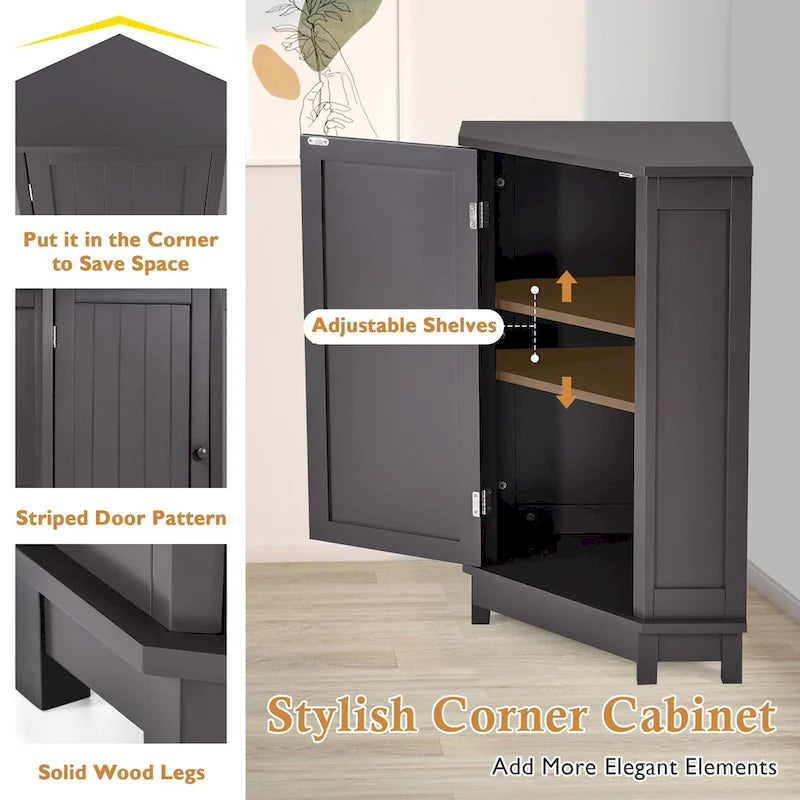 Modern Bathroom Cabinet Triangle Corner Storage Cabinet with Adjustable Shelf, MDF Board