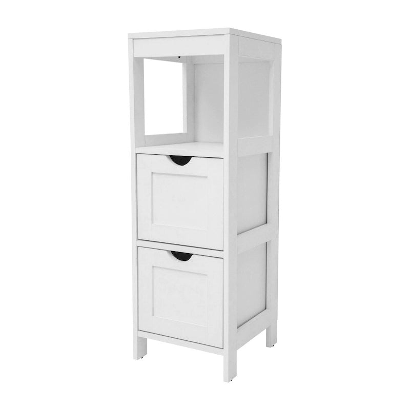 Farmhouse Bathroom Storage Organizer with Drawers and Open Shelf