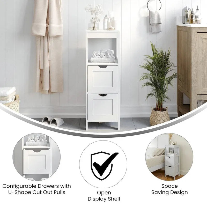 Farmhouse Bathroom Storage Organizer with Drawers and Open Shelf