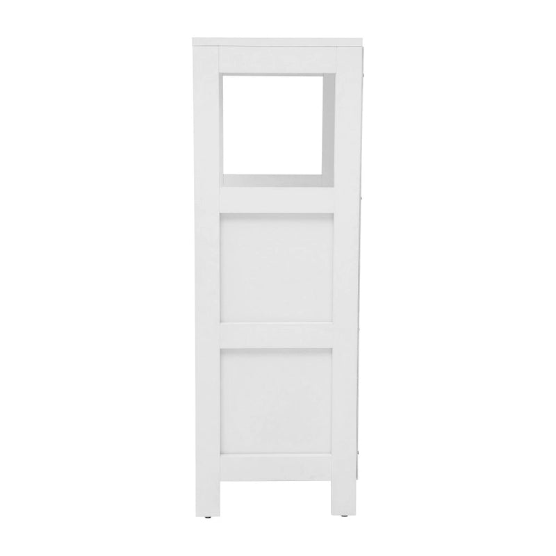 Farmhouse Bathroom Storage Organizer with Drawers and Open Shelf