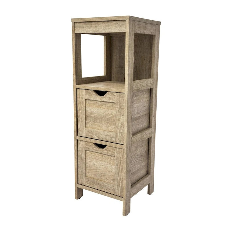Farmhouse Bathroom Storage Organizer with Drawers and Open Shelf