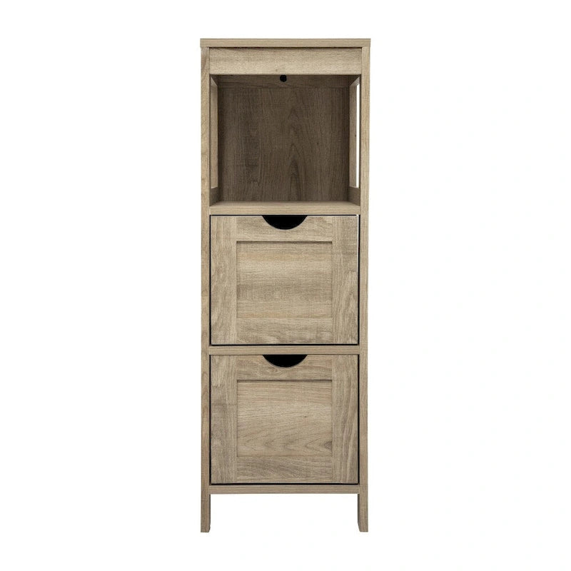 Farmhouse Bathroom Storage Organizer with Drawers and Open Shelf