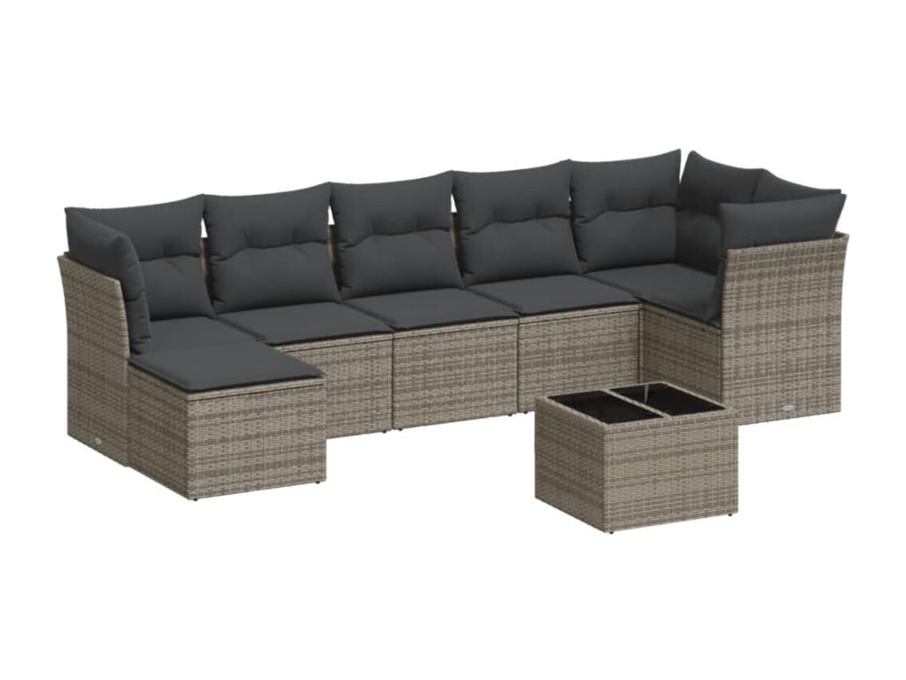 8-piece garden furniture set with grey resin wicker cushions
