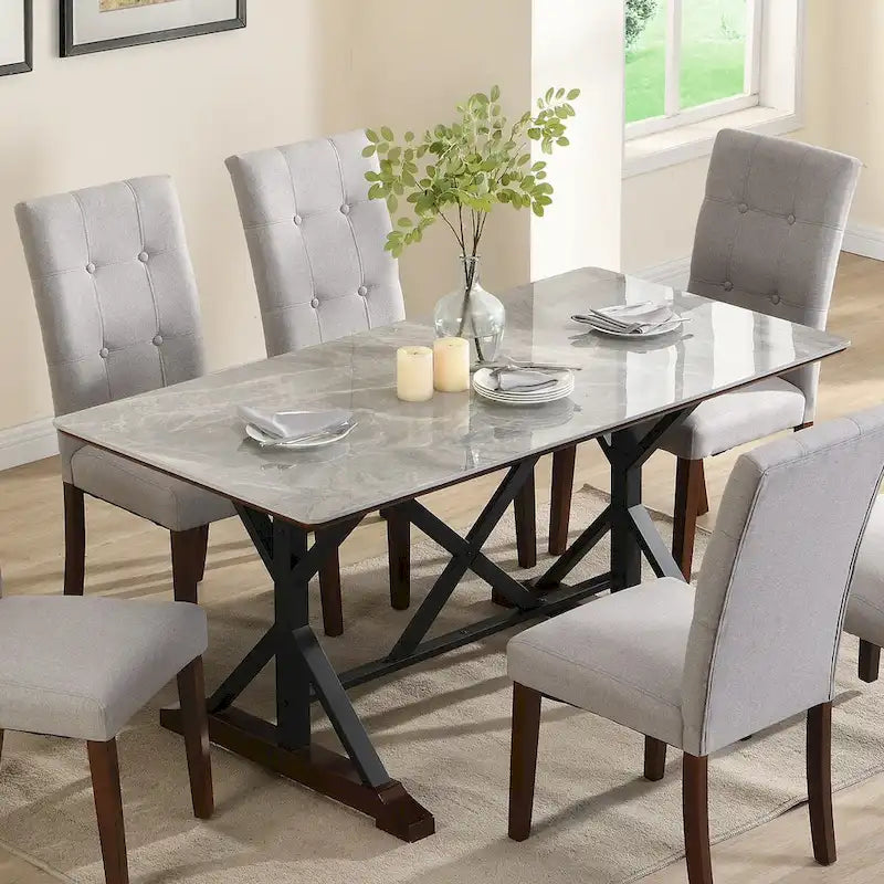 Sintered Stone Dining Table, 63 Modern Gray Rectangular Kitchen Dinner Table