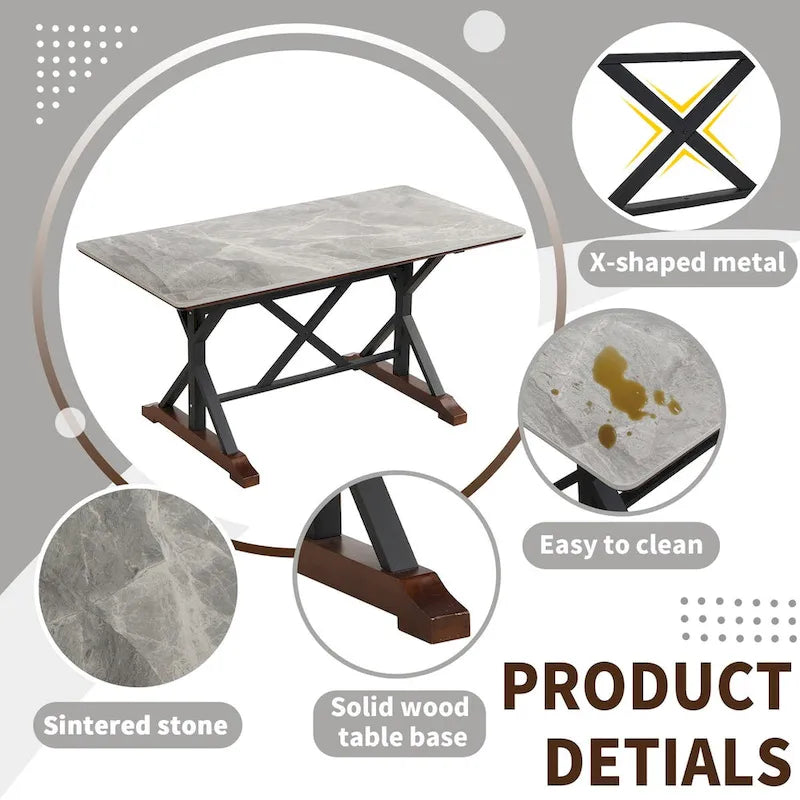 Sintered Stone Dining Table, 63 Modern Gray Rectangular Kitchen Dinner Table