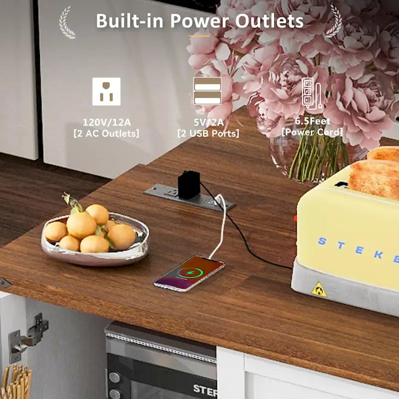 Farmhouse Kitchen Island with Power Outlet,For Home,Kitchen and Dining Room