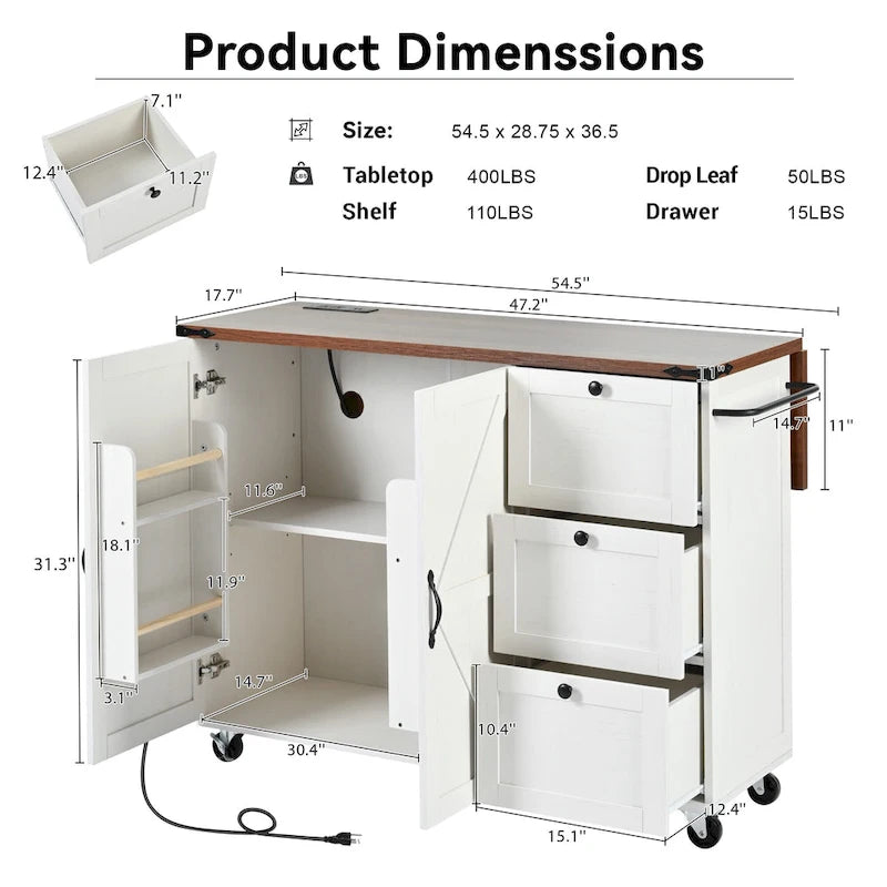 Farmhouse Kitchen Island with Power Outlet,For Home,Kitchen and Dining Room