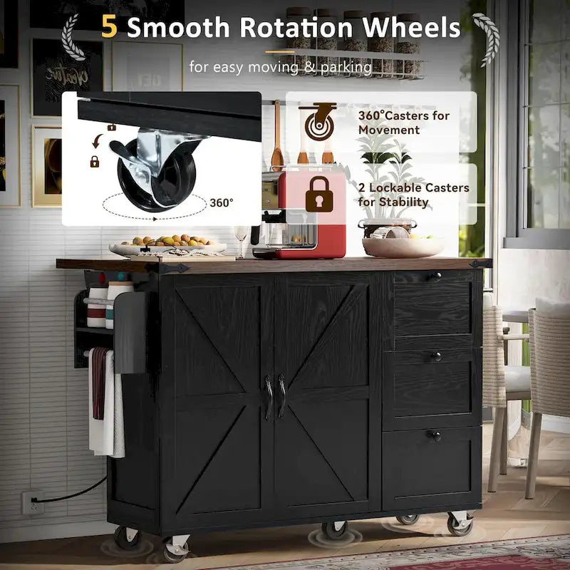 Farmhouse Kitchen Island with Power Outlet,For Home,Kitchen and Dining Room
