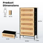 6-Drawer Dresser Chest PE Rattan Storage Tower Organizer Cabinet