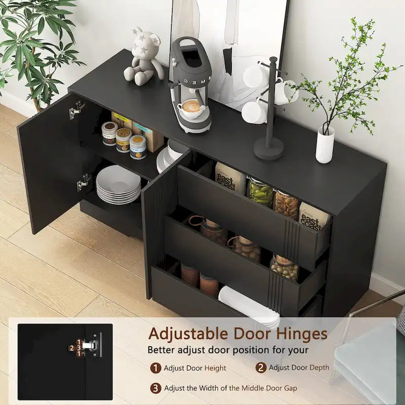 Sideboard Buffet Cabinet, Modern Kitchen Buffet Storage Cabinet with Drawer and Doors,Large Coffee Bar with Adjustable Shelves