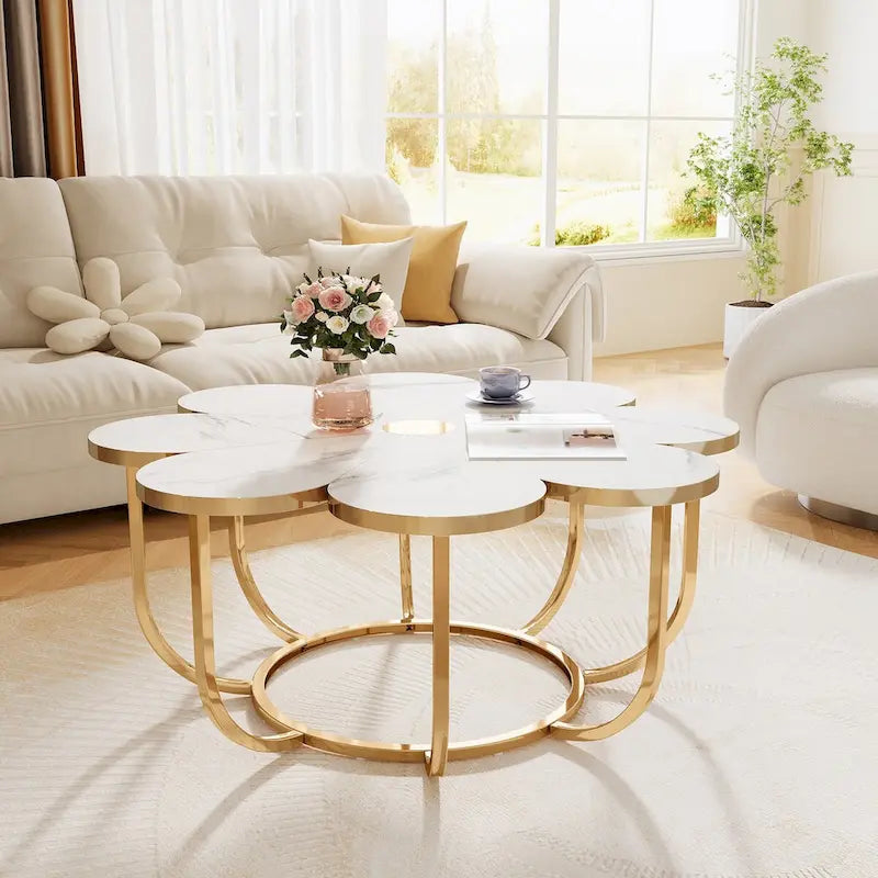 39.4 Inch Modern Flower-Shaped Coffee Centra Table for Living Room