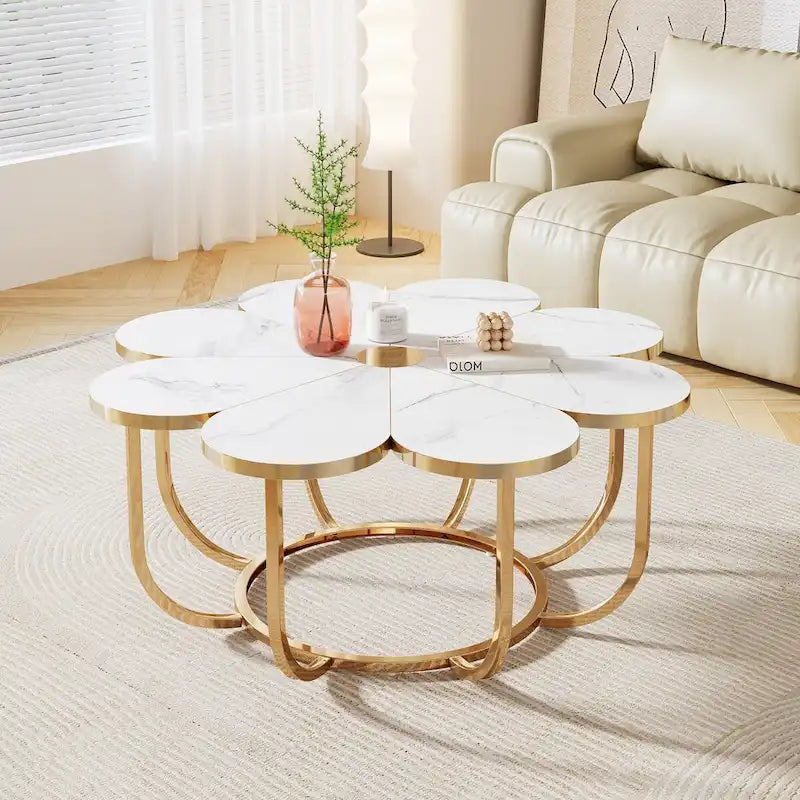 39.4 Inch Modern Flower-Shaped Coffee Centra Table for Living Room