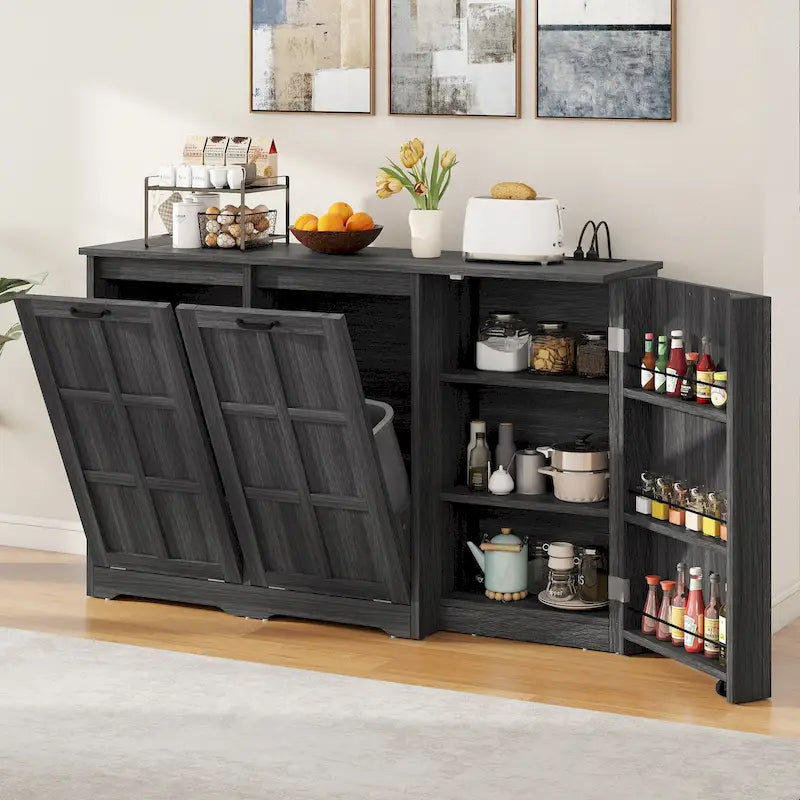 Double Tilt Out Trash Cabinet Kitchen Island with Storage