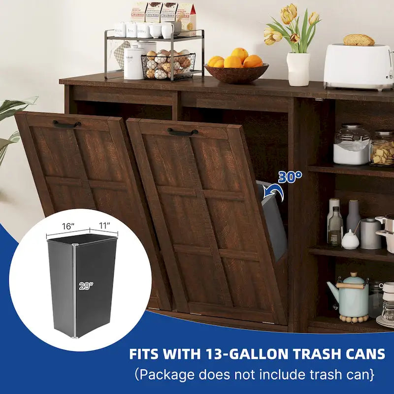 Double Tilt Out Trash Cabinet Kitchen Island with Storage