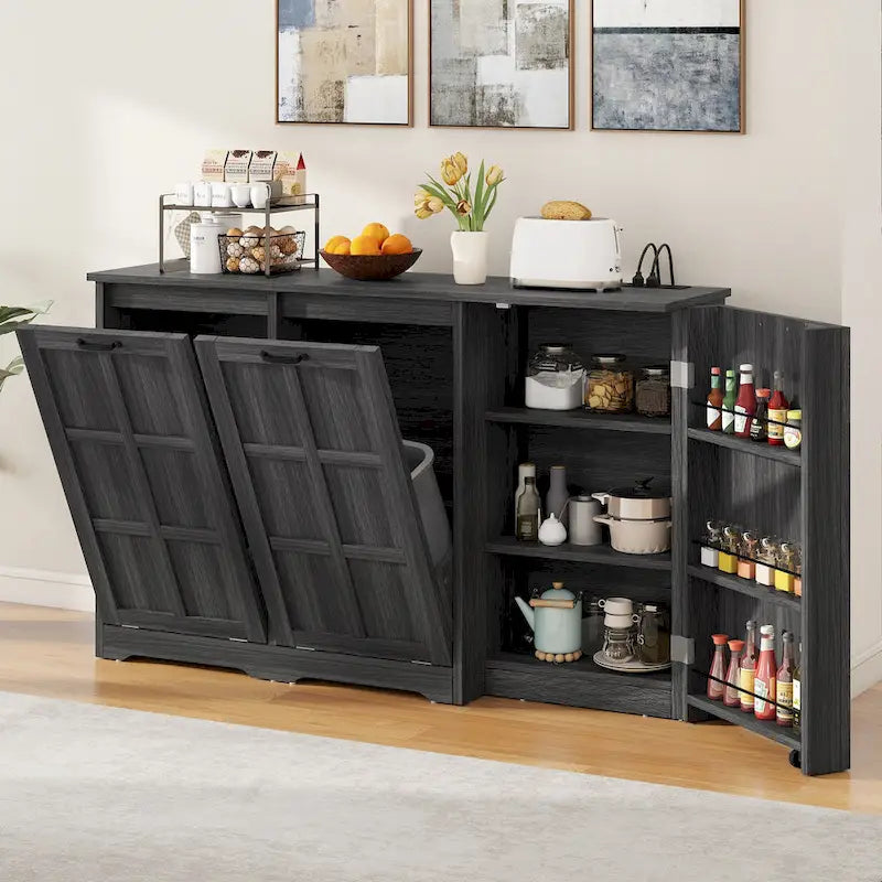 Double Tilt Out Trash Cabinet Kitchen Island with Storage