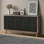 Sideboard Buffet Cabinet Kitchen Storage Cabinet Credenza with 4 Convex Pattern Diamond Doors and 2 Shelves Accent Console Table
