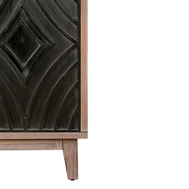 Sideboard Buffet Cabinet Kitchen Storage Cabinet Credenza with 4 Convex Pattern Diamond Doors and 2 Shelves Accent Console Table