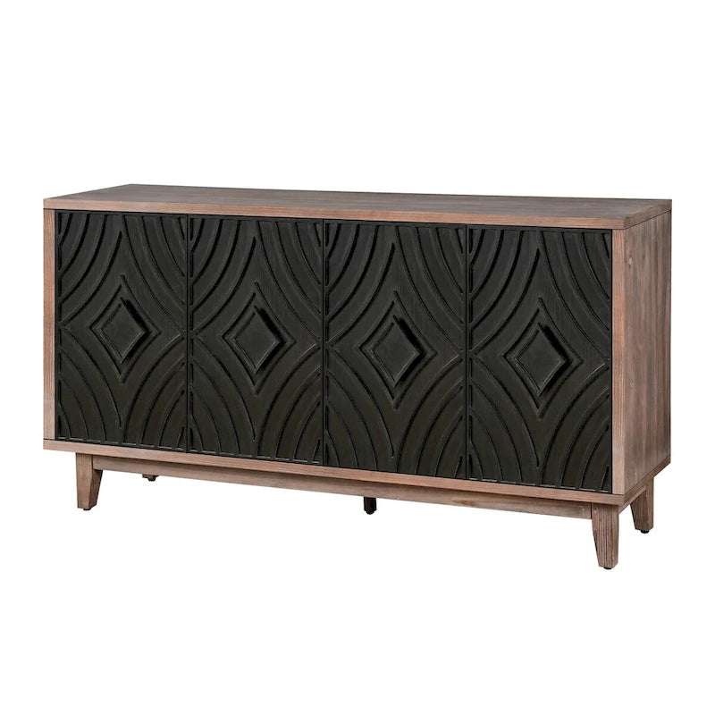 Sideboard Buffet Cabinet Kitchen Storage Cabinet Credenza with 4 Convex Pattern Diamond Doors and 2 Shelves Accent Console Table