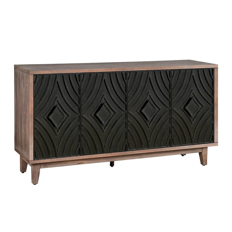 Sideboard Buffet Cabinet Kitchen Storage Cabinet Credenza with 4 Convex Pattern Diamond Doors and 2 Shelves Accent Console Table