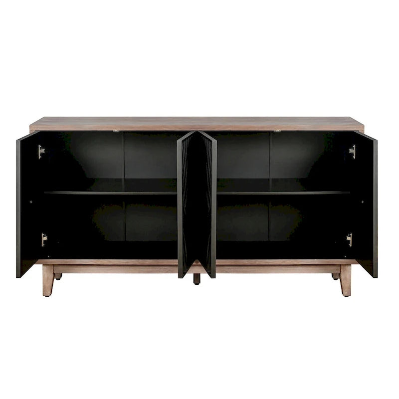 Sideboard Buffet Cabinet Kitchen Storage Cabinet Credenza with 4 Convex Pattern Diamond Doors and 2 Shelves Accent Console Table