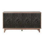 Sideboard Buffet Cabinet Kitchen Storage Cabinet Credenza with 4 Convex Pattern Diamond Doors and 2 Shelves Accent Console Table