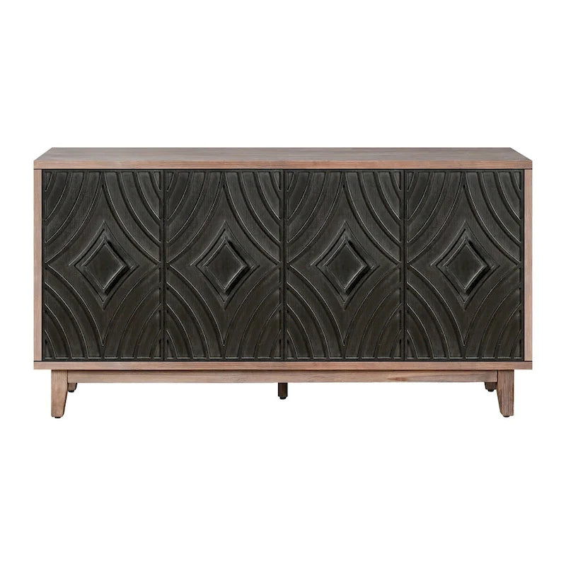 Sideboard Buffet Cabinet Kitchen Storage Cabinet Credenza with 4 Convex Pattern Diamond Doors and 2 Shelves Accent Console Table