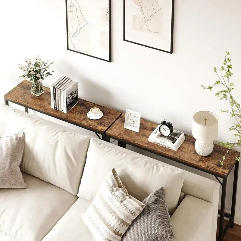 Console Table, 2-Tier Entryway Table with Storage, Narrow Sofa Table with V Design