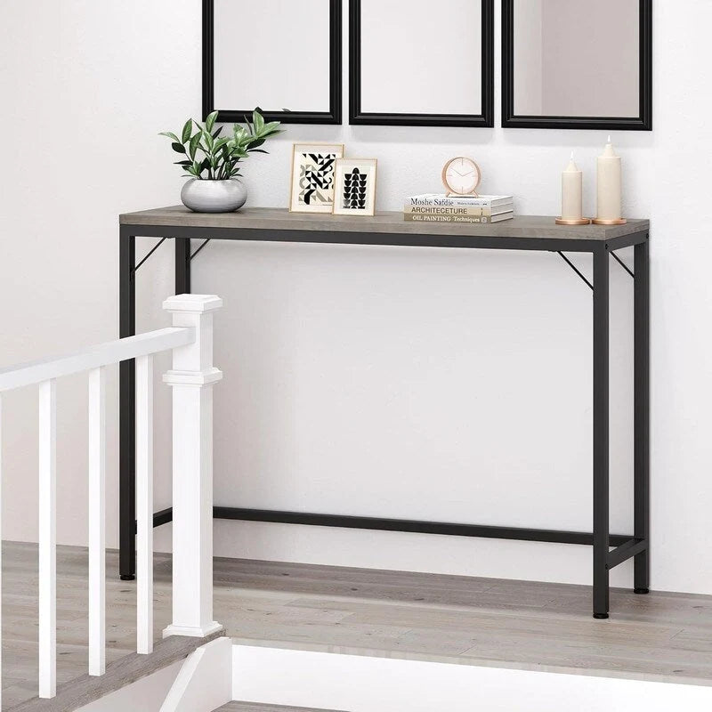 Console Table, 2-Tier Entryway Table with Storage, Narrow Sofa Table with V Design