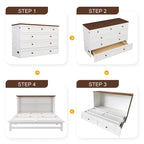 Solid Pine Murphy Bed Chest with Charging Station and Large Storage Drawer
