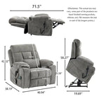 Oversize Dual Motor Massage Recliner w/Heat, Lift Sofa for Elderly, Cup Holder,180 degrees