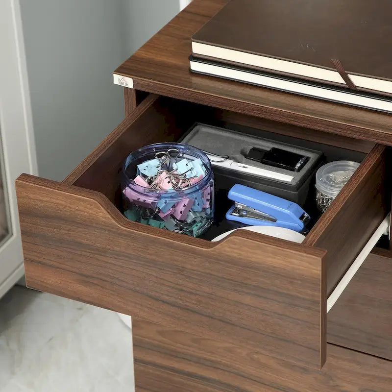 3 Drawer Office Storage Cabinet, Under Desk Cabinet with Wheels, Brown Wood Grain