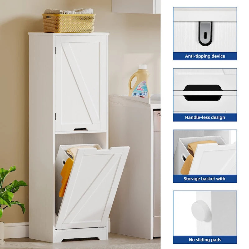Moasis 53H Tilt Out Laundry Hamper Bathroom Storage Cabinet with Adjustable Shelves and Basket