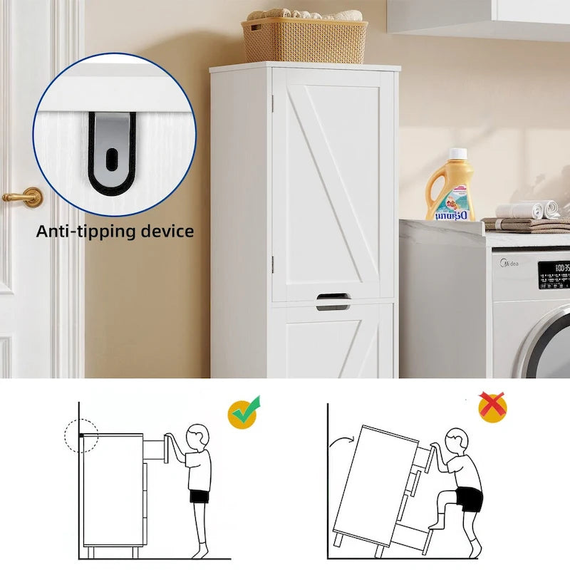 Moasis 53H Tilt Out Laundry Hamper Bathroom Storage Cabinet with Adjustable Shelves and Basket