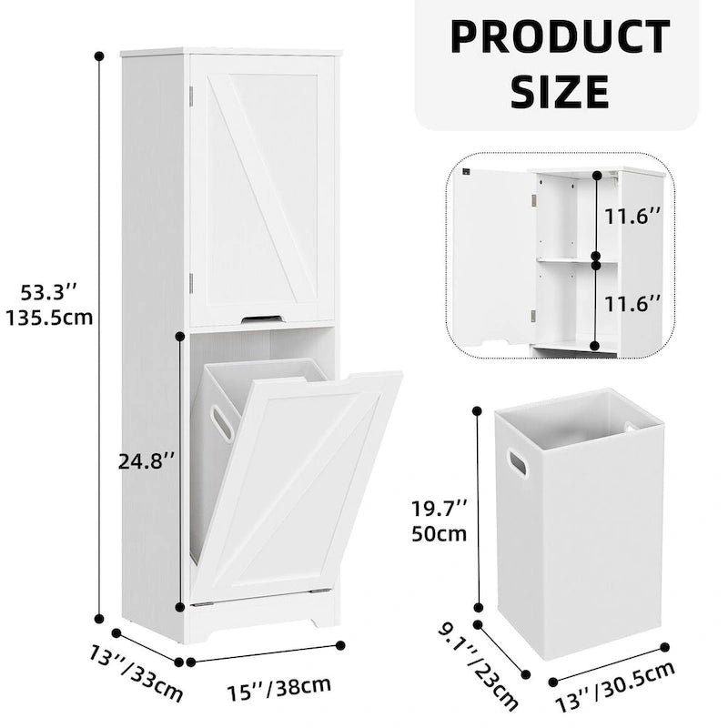 Moasis 53H Tilt Out Laundry Hamper Bathroom Storage Cabinet with Adjustable Shelves and Basket