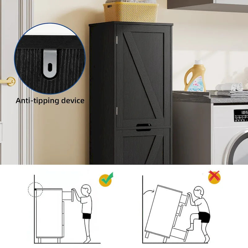 Moasis 53H Tilt Out Laundry Hamper Bathroom Storage Cabinet with Adjustable Shelves and Basket
