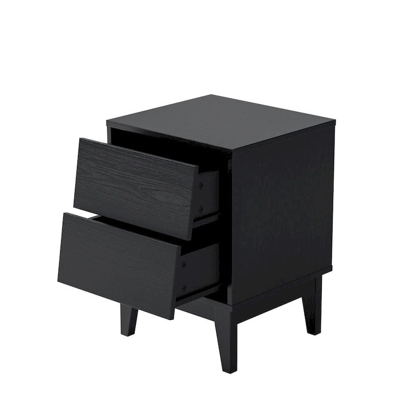 Vintage Nightstand with Bavel Design and 2 Drawers, Set of 2