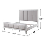 Linen Upholstered Bed in Light Gray and Weathered White