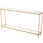 Metal Twisted Rope Inspired 1 Shelf Console Table with Mirrored Glass Top and Shelf - Gold - Roche River Decor
