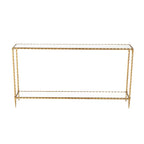 Metal Twisted Rope Inspired 1 Shelf Console Table with Mirrored Glass Top and Shelf - Gold - Roche River Decor