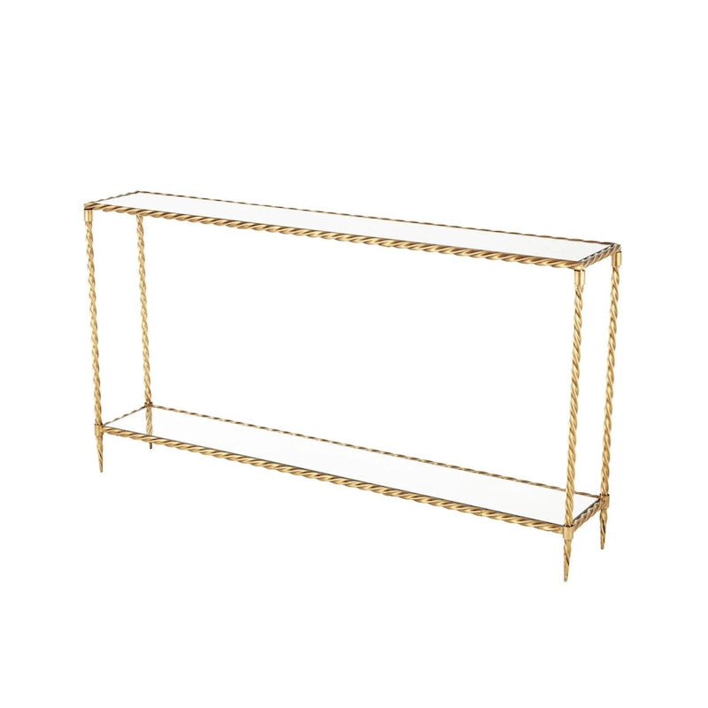 Metal Twisted Rope Inspired 1 Shelf Console Table with Mirrored Glass Top and Shelf - Gold - Roche River Decor