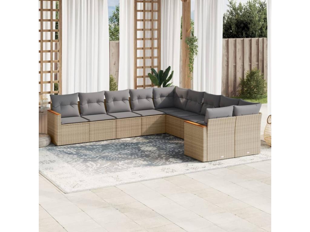 Garden furniture set with cushions, 10 pieces, beige woven resin, AVSS60368
