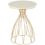 Metal Flower Inspired Side End Accent Table with Cream Marble Tabletop - Gold - Roche River Decor