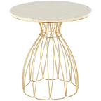 Metal Flower Inspired Side End Accent Table with Cream Marble Tabletop - Gold - Roche River Decor