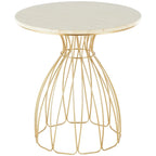 Metal Flower Inspired Side End Accent Table with Cream Marble Tabletop - Gold - Roche River Decor