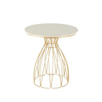 Metal Flower Inspired Side End Accent Table with Cream Marble Tabletop - Gold - Roche River Decor