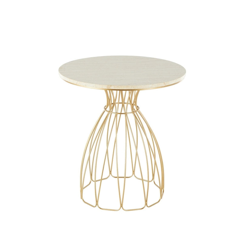 Metal Flower Inspired Side End Accent Table with Cream Marble Tabletop - Gold - Roche River Decor
