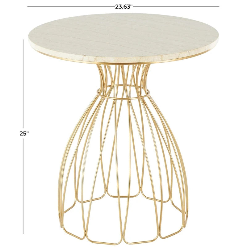 Metal Flower Inspired Side End Accent Table with Cream Marble Tabletop - Gold - Roche River Decor